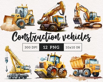 Truck Clipart Tractor PNG Dump truck Watercolor construction truck Sublimation Nursery art scrapbook stickers PNG Free commercial use