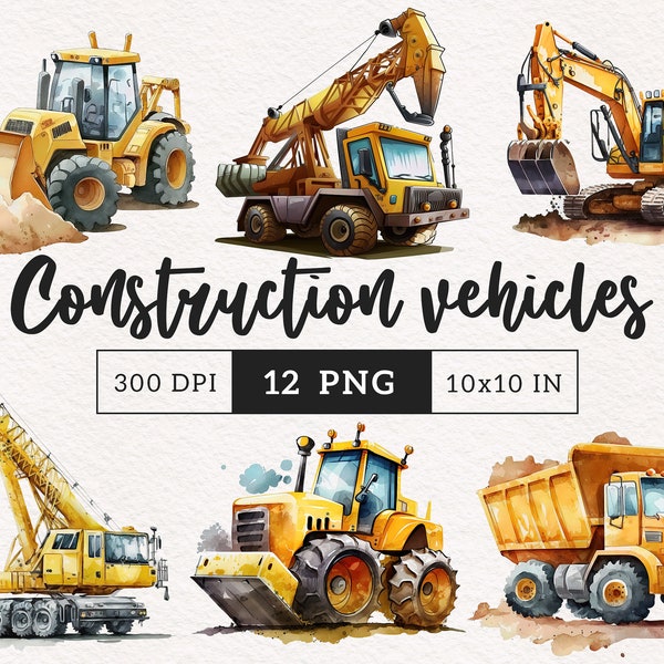 Truck Clipart Tractor PNG Dump truck Watercolor construction truck Sublimation Nursery art scrapbook stickers PNG Free commercial use