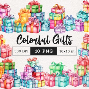 Wrapped Gift box PNG Rainbow Presents clipart Birthday Holiday clip art Sublimation scrapbook Digital paper crafting Commercial use