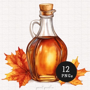 Ahornsirup Clipart Ahorn Flasche PNG Aquarell Herbst Clip Art Ahornblatt Sublimation Papier Handwerk Karte, die digitale kommerzielle Nutzung macht