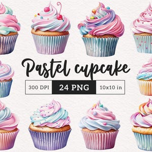 Pastel Cupcake Clipart Zoete traktatie PNG Dessert Eten Leuk meisje Verjaardag Sublimatie gourmet Gebakken goederen Knutselen Kaarten maken Commercieel gebruik
