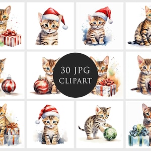 30 Bengal Katze Weihnachten Clipart hochwertige JPGs Urlaub Katzen Sublimation Sammelalbum Junk Journal Digitales Papier Basteln Kommerzielle Lizenz