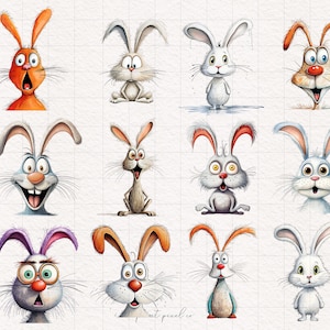Quirky Rabbit Clipart PNG Whimsical Bunny Sublimation Clip Art Woodland ...