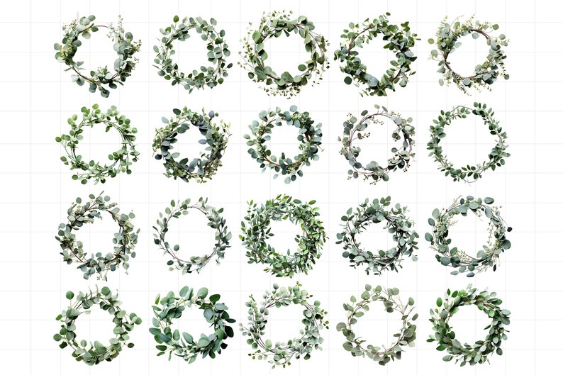 Eucalyptus Wreath Clipart PNG Bundle Realistic Wreaths Sublimation ...