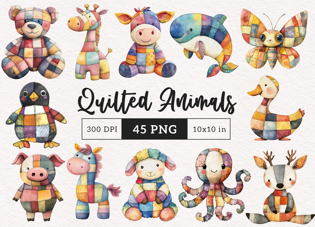 Patchwork Animal Patterns Patchwork Animal Clipart Cute Animals PNG Soft Whimsical Animals ...