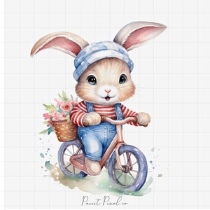 5 Bunny Clipart Kaninchen Ostern Clipart Fahrrad Hochwertige JPGs Scrapbook Junk Journals Kinderzimmer Kostenlose Kommerzielle Lizenz Kartenherstellung Aufkleber