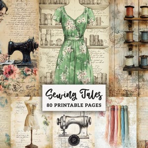 Sewing Junk Journal Papers -  Shabby Chic Seamstress Ephemera Tailor Printable - Vintage Dressmaker Scrapbook Digital Backgrounds JPG