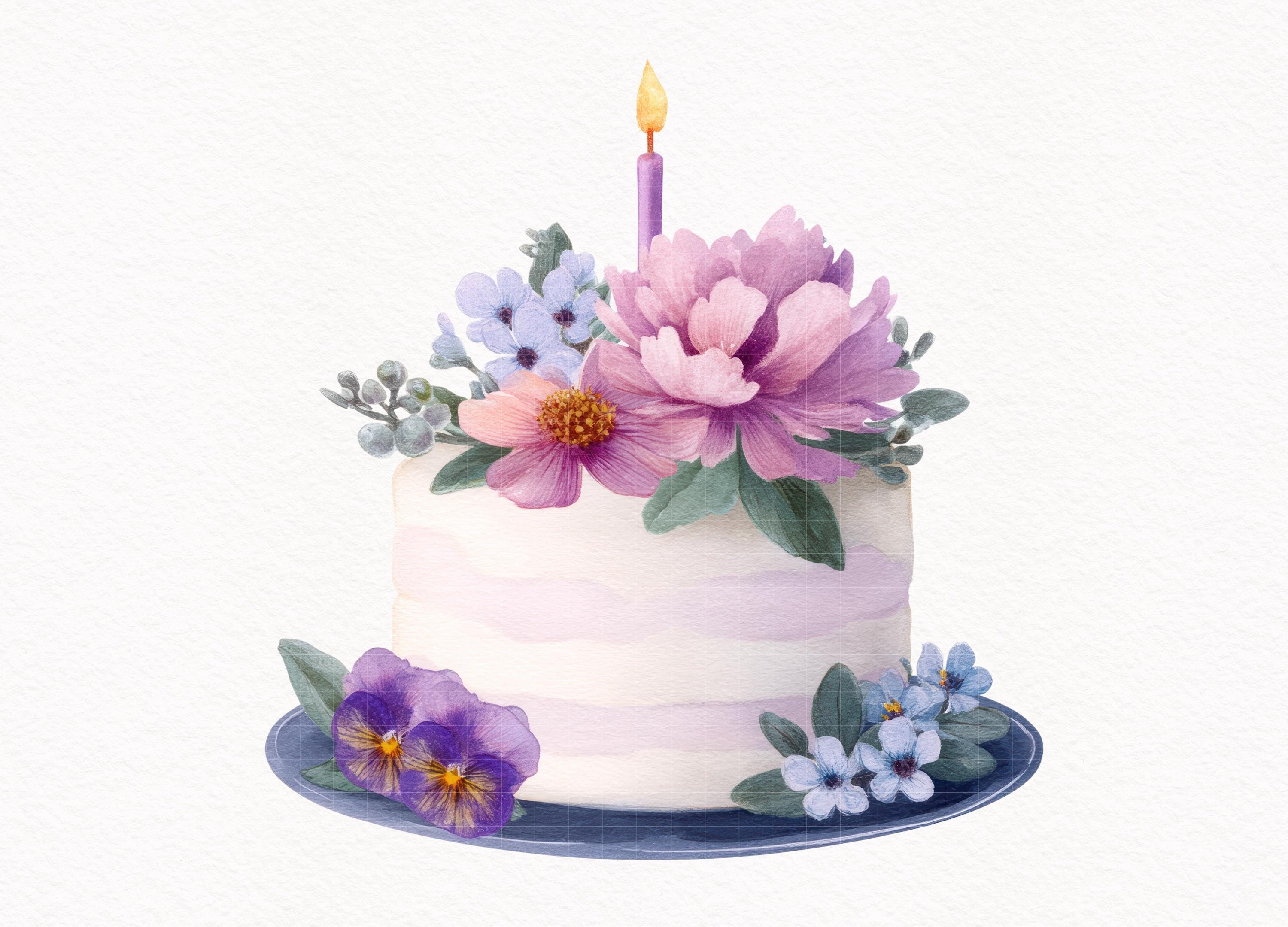 Floral Birthday Cake Clipart Colorful Happy Birthday Decor PNG Rainbow ...