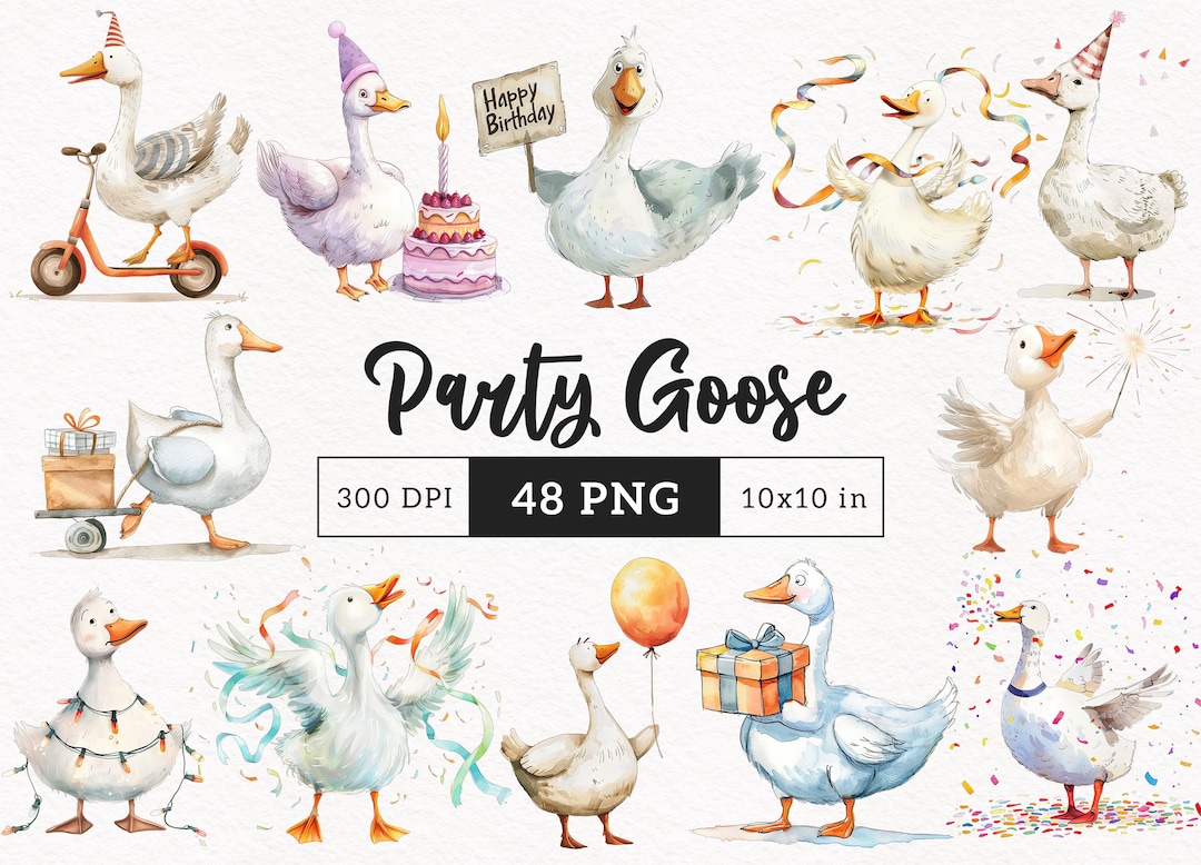 Party Goose Clipart Silly Geese Birthday Soft Whimsical Pastel PNG ...