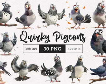 Funny Pigeon Clipart Pigeon PNG Quirky Bird Illustrations Whimsical Pigeon Bird Sublimation clip art whimsy graphics elongated cartoon bird