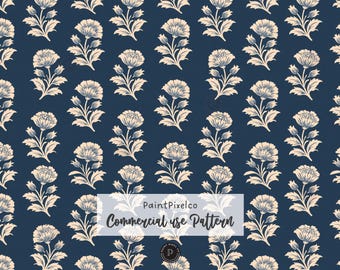 Navy Blue Floral Seamless Pattern Vintage Botanical Flowers Boho Textile Ethnic Indian Floral Background (Commercial Use) (Digital Download)