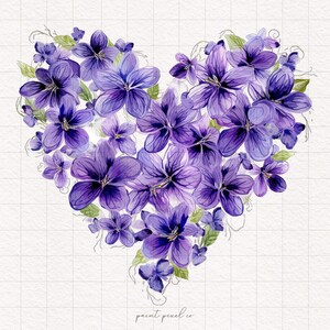 4 lila blommiga hjärtan PNG lila blommor hjärta clipart alla hjärtans dag akvarell sublimeringspapper hantverk skräpjournal kit utskrivbart högtid bild 3