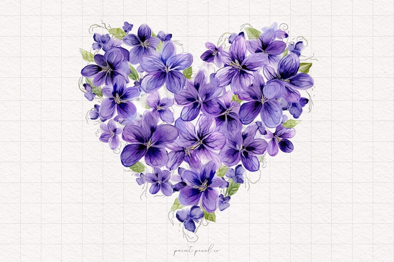 4 lila blommiga hjärtan PNG lila blommor hjärta clipart alla hjärtans dag akvarell sublimeringspapper hantverk skräpjournal kit utskrivbart högtid bild 3