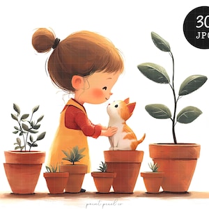 30 fille chat mignon JPG plante fille clipart chat lunatique personnes sublimation clip art maman chat mignon fabrication de cartes techniques mixtes JPG chaton album