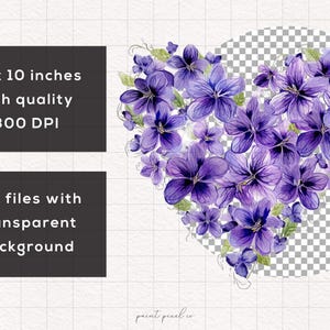4 lila blommiga hjärtan PNG lila blommor hjärta clipart alla hjärtans dag akvarell sublimeringspapper hantverk skräpjournal kit utskrivbart högtid bild 5