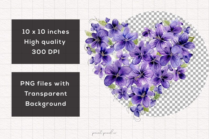 4 lila blommiga hjärtan PNG lila blommor hjärta clipart alla hjärtans dag akvarell sublimeringspapper hantverk skräpjournal kit utskrivbart högtid bild 5