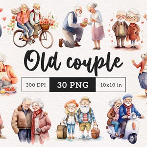 Pareja de ancianos enamorados Clipart Abuelos PNG Abuela Abuelo Peculiar anciana amantes ancianos anciano Acuarela linda anciana Danza feliz