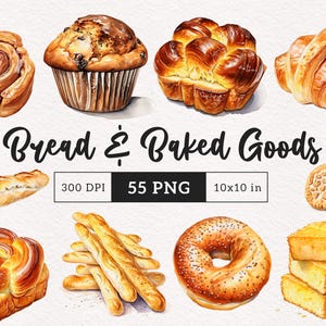 Pane e prodotti da forno Clipart Croissant PNG Muffin Biscotti Torta Pretzel Bagel grafica Dessert Illustrazione Carta Artigianato Album di ritagli Cibo