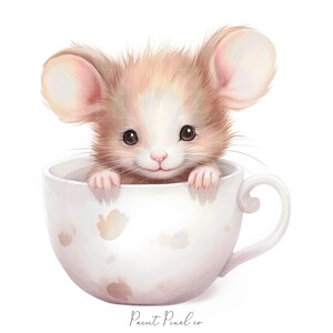 11 Mouse clipart High Quality JPGs Watercolor Cute Mice inside a tea cup clip art Sublimation Junk Journal Paper crafting Commercial License image 2