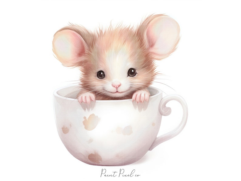 11 Mouse clipart High Quality JPGs Watercolor Cute Mice inside a tea cup clip art Sublimation Junk Journal Paper crafting Commercial License image 2