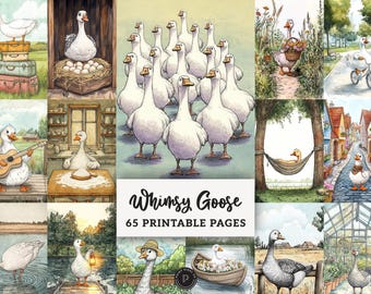Whimsical Goose Junk Journal Kit - Quirky Geese Digital Half Papers - Printable Scrapbooking supplies Ephemera - Shabby Chic JPG