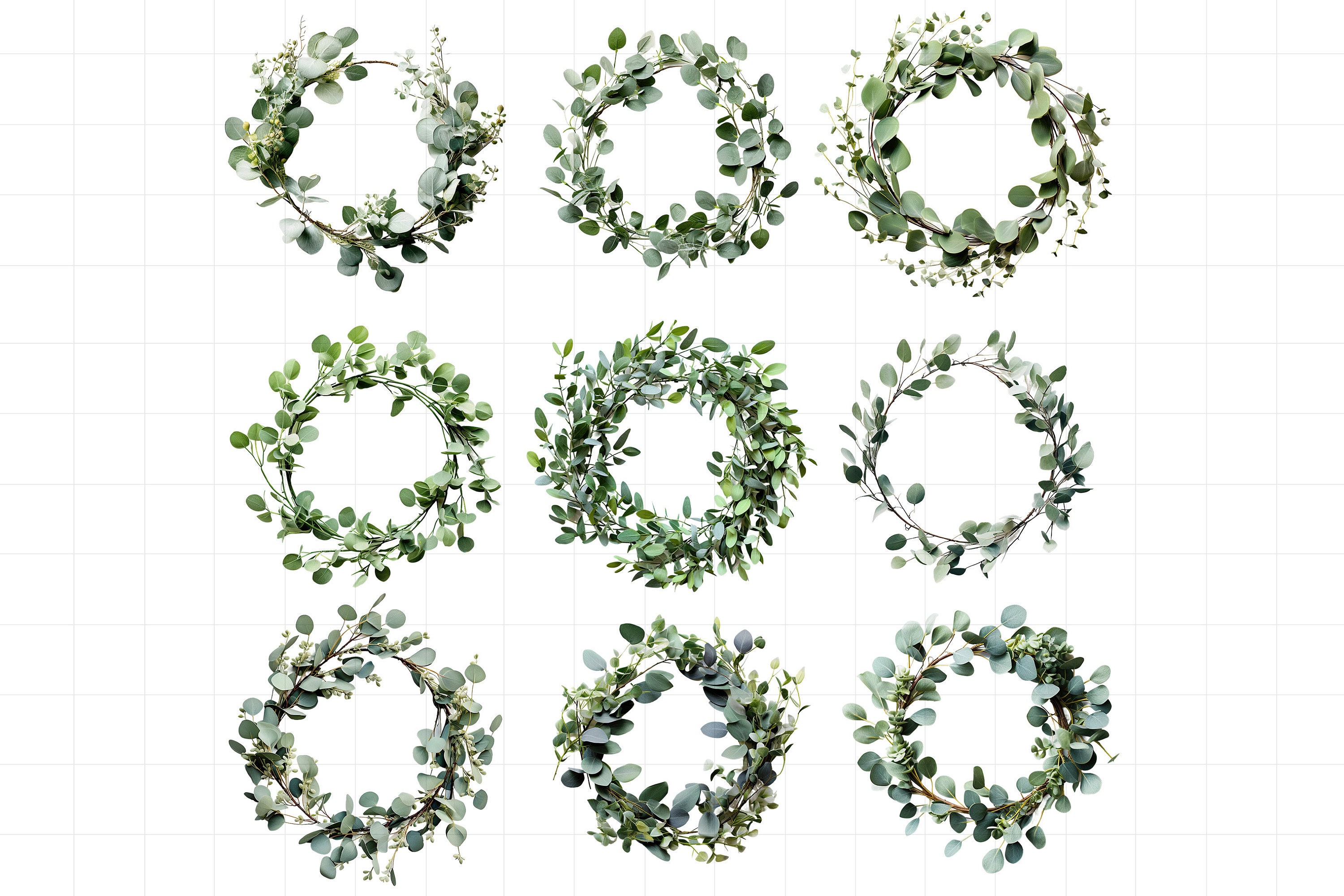 Eucalyptus Wreath Clipart PNG Bundle Realistic Wreaths Sublimation ...