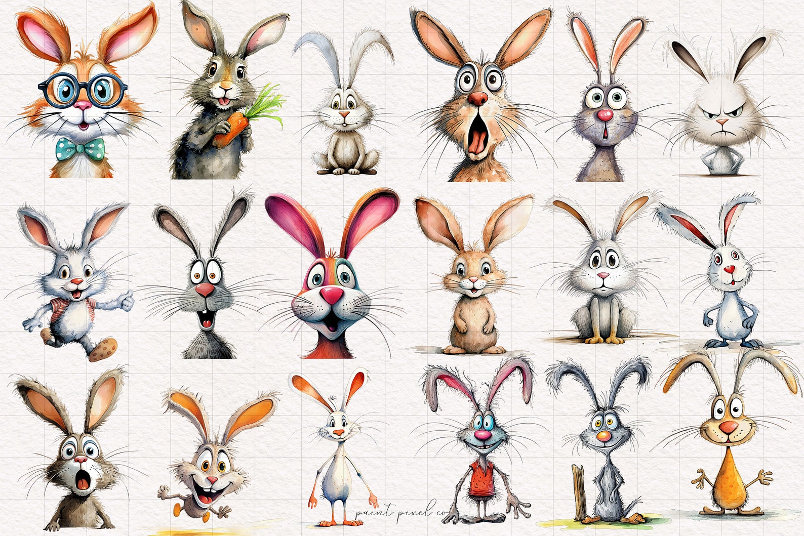 Quirky Rabbit Clipart PNG Whimsical Bunny Sublimation Clip Art Woodland ...