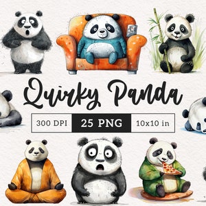 Quirky Panda PNG Dibujos animados Panda Lindo caprichoso Panda gráficos Animales chinos Divertido tonto Oso panda Sublimación clip art Ilustración caprichosa