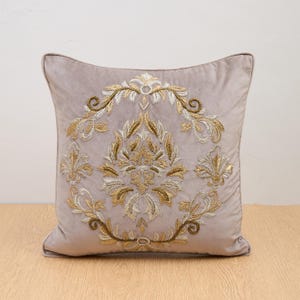 Grey gunmetal Throw Pillow Cover Luxury Contemporary Modern Pillow Cover Hand Embroidered Embellished Custom Accent Personalised
