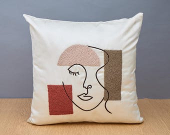 Off white Satin Smocking Throw Pillow Luxury Contemporary Pillow Modern Pillow Surface Embellished Custom Accent Personalised pillow