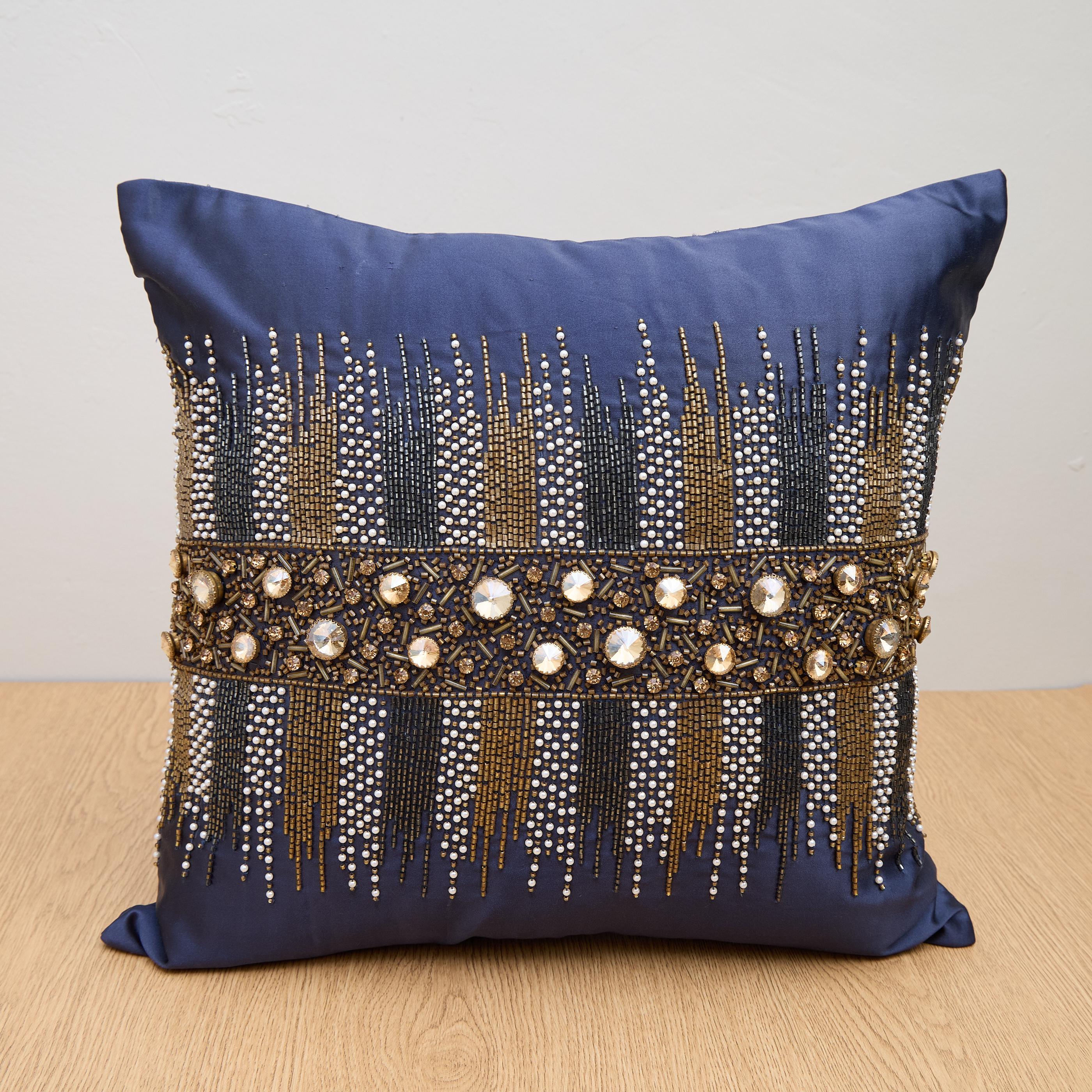 Navy Blue Bling Crystal Throw Pillow Cover Luxury Contemporary Modern Pillow Pillow Cover Hand Embroidered Embellished Custom  kgn