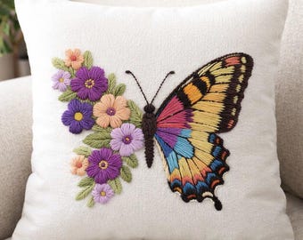 off-white velvet,” “embroidered butterfly,” and “decorative cushion