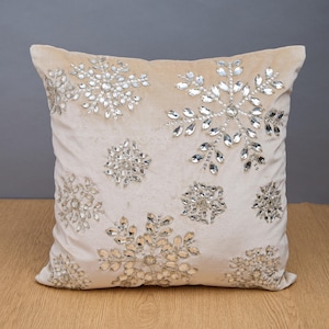 Cream Velvet Antique Gold Throw Pillow Luxury Contemporary Modern Pillow Hand Embroidered Embellished Custom Accent Personalised pillow
