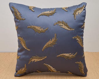 Grey gold Bling Crystal Throw Pillow Cover Luxury Contemporary Modern Pillow Cover Embroidery Embellished Custom Accent Personalised