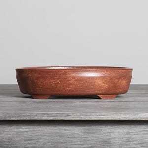 Oval Bonsai Pot 10 Inch Medium Warm Brown Shino Glazed Stoneware