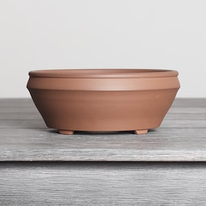 Round Bonsai Pot 8 Inch Medium Brown Unglazed Stoneware