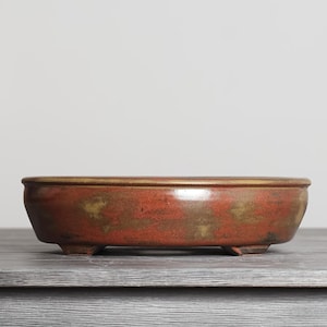 Round Bonsai Pot 10 Inch Medium Red and Beige Glazed Stoneware