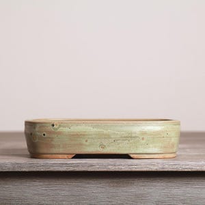 Rectangle Bonsai Pot 9 Inch Medium Satin Green Glazed Stoneware