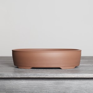 Oval Bonsai Pot 11 Inch Medium Brown Unglazed Stoneware