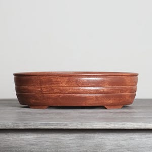 Oval Bonsai Pot 14 Inch Large Warm Brown Shino Glazed Stoneware