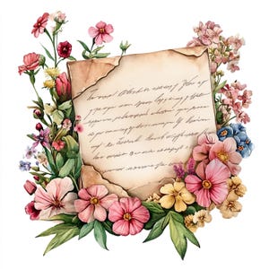 10 set di lettere d'amore vintage, acquerello digitale, illustrazione romantica, cancelleria antica, design floreale retrò, clip art
