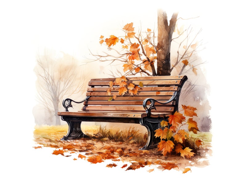 10 Autumn Bench Art Park Bench Clipart Fall Park Bench Autumn ...