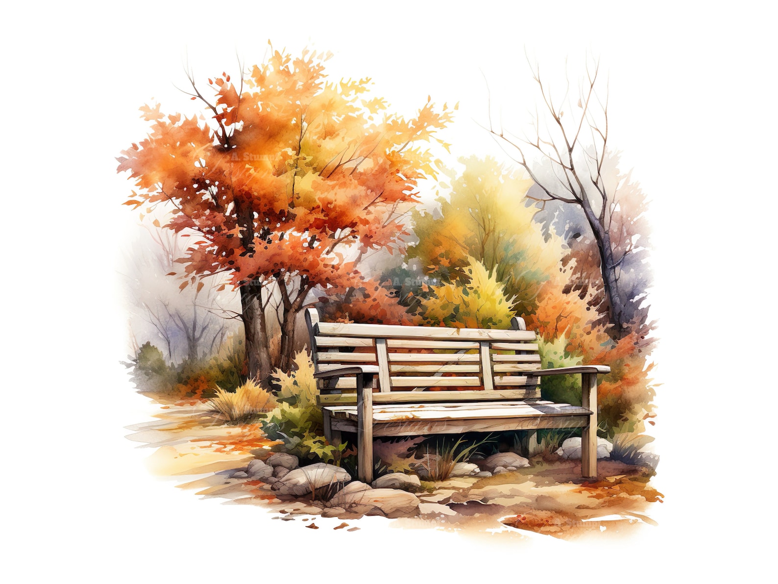 10 Autumn Bench Art Park Bench Clipart Fall Park Bench Autumn ...