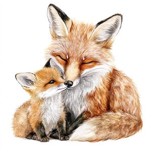 10 lindas madres zorro con su bebé, conjunto de imágenes prediseñadas, acuarela digital, pintura de animales del bosque, ilustración de la familia de la vida silvestre, escena del bosque, imágenes prediseñadas