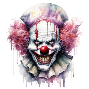 10 payasos aterradores, artistas de circo espeluznantes, ilustraciones de Joker malvado, personajes de carnaval de terror, caras de payaso espeluznantes, conjunto de imágenes prediseñadas de circo de Halloween