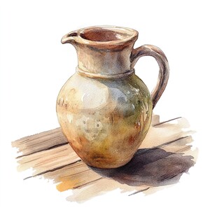 Conjunto de 10 imágenes prediseñadas de abrazos antiguos, pintura de acuarela digital, ilustración de jarrón antiguo, decoración de granja, paquete de imágenes prediseñadas de jarra retro