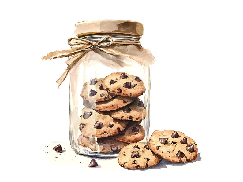10 Chocolate Chip Cookies in a Jar Clipart Set Digital Watercolor ...