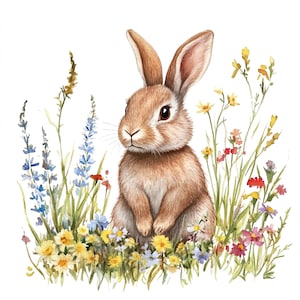 Lot de 10 cliparts lapin adorable lapin aquarelle numérique peinture lièvre duveteux Illustration graphiques prairie animal mignon Clip Art Bundle