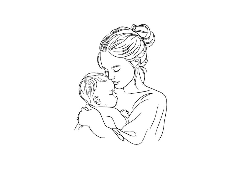 10 Mother Cuddles With Her Baby Clipart Set Digital Minimalistic Line ...