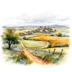 10 landwirtschaftliche Landschaft Clipart Set Landleben Kunst ländliche Szene Bundle Aquarell Illustrationen Natur Landwirtschaft Clip Art druckbare Bundle